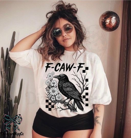 F-CAW-F Crow Shirt | Funny Vintage Retro Bird Shirt | Floral Crow Design or Classic Style | Cute Gift for Her or Him