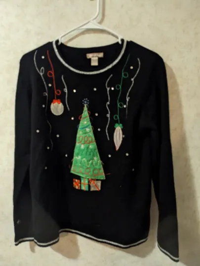 White Stag  Womens Sweater Ugly Christmas Party Crew Neck Tree Ornaments Size Md