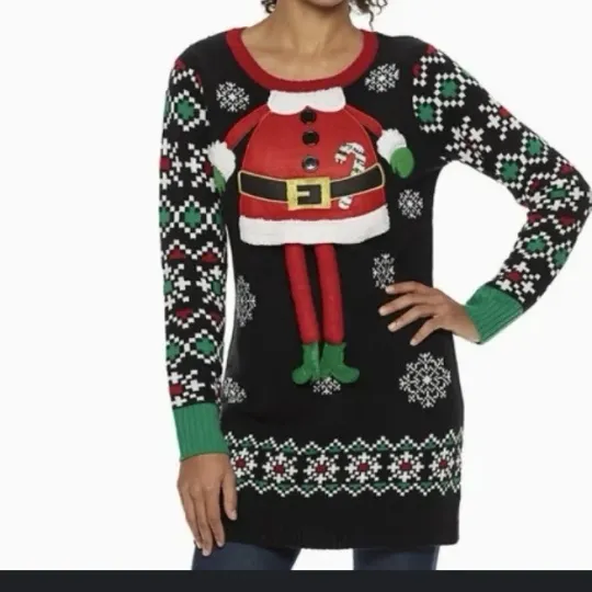 Discover Ugly Christmas Sweater or Dress Elf Women Sz M Dangly Legs Sequins Holiday Party
