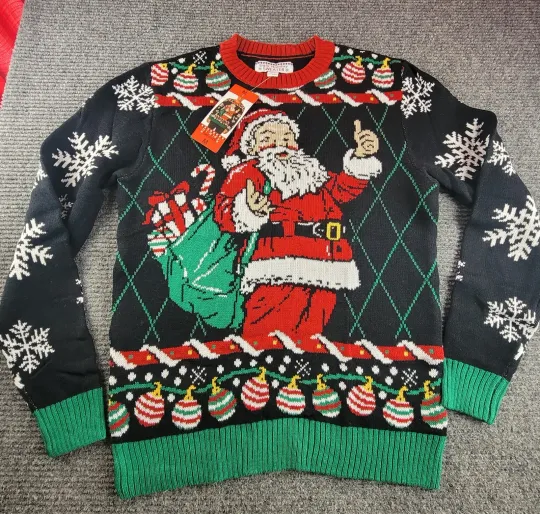 Discover Ugly Holiday Sweater Size M Santa Claus Thumbs Up Christmas Party