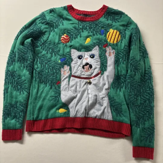 Discover Blizzard Bay Ugly Christmas Sweater Clawing Cat Christmas Tree Size XL