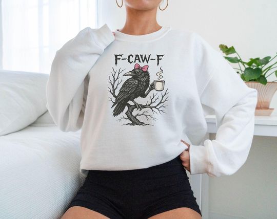 Gothic Crow Sweatshirt, Halloween Sweatshirt, Gift for Her, Funny Halloween Raven Sweatshirt, Halloween Gift, Raven Coffee Sweatshirt