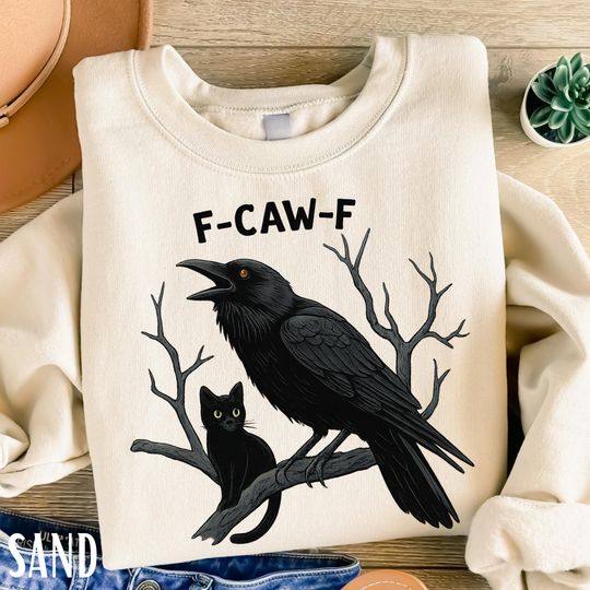 Halloween Sweatshirt, Black Cat and Crow Sweatshirt, F-Caw-F, Funny Spooky Sweatshirt, Witchy Sweatshirt, Cat Lover Gift, Fall Sweatshirt