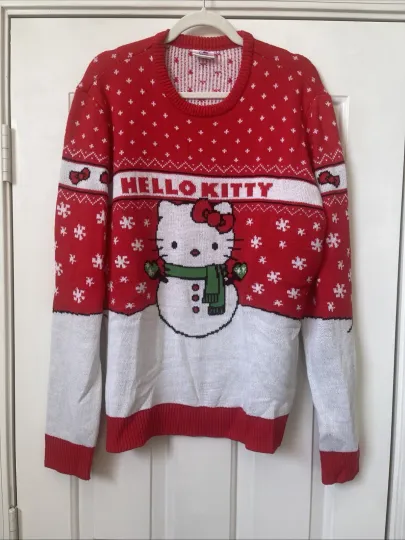 Hello Kitty Ugly Christmas Sweater Women Size Large Red White Very Cute