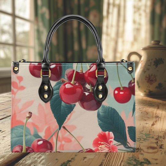 Discover Handbag shoulder tote bag vegan  Leather 2 sizes and 2 inside lining colors Bing Cherry design of spring summer fall everyday purse