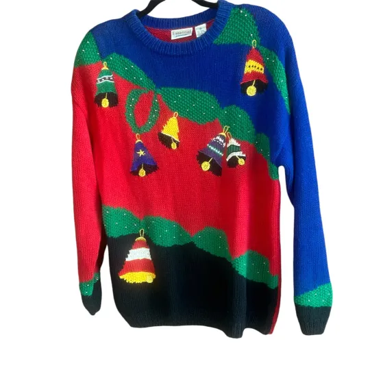 Discover Vintage Essential Elements Ugly Christmas Sweater Bells Ornaments Size Medium