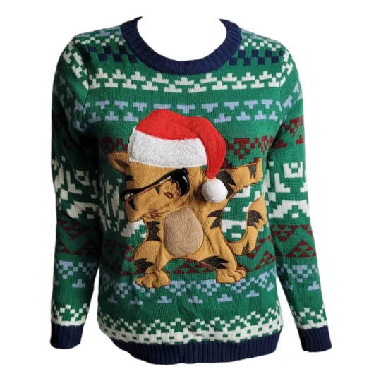 Discover Holiday Time Women's Large Ugly Christmas Cat Sweater XMas Holiday Fair Isle