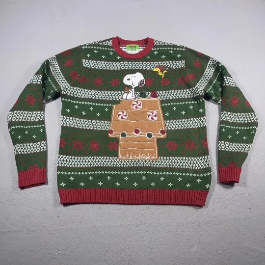 Discover Peanuts Snoopy Sweater Mens XL Christmas Ugly Holiday Woodstock Knit Pullover