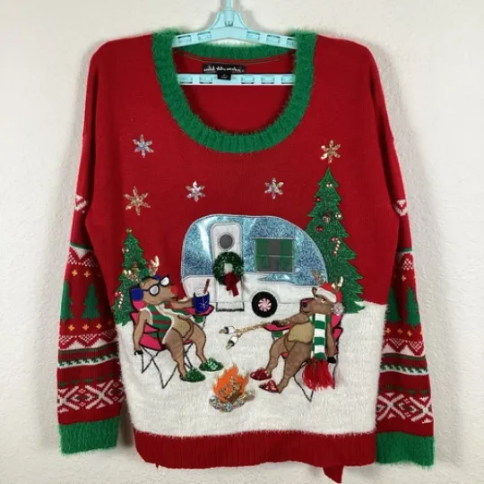 Discover Ugly Christmas Sweater Womens Sweater Sz L Red Long Sleeve Funny Excellent