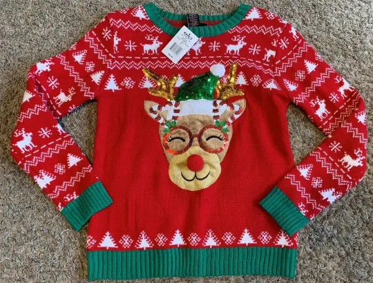 It's Our Time Dream Rudolph Ugly Christmas Sweater Junior's X-Large