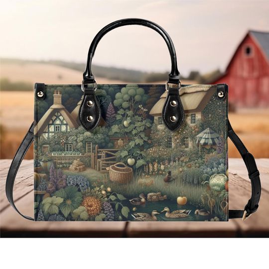 Discover Luxury Women  leather Handbag tote purse beautiful summer fall winter wildflowers floral botanical garden Cottagecore farmhouse 2 sizes