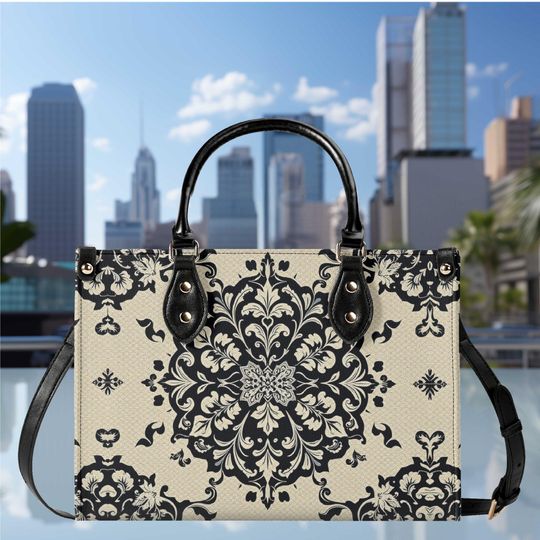 Discover Vegan Leather Tote Bag with Floral Botanical Design, Top Handles and Strap