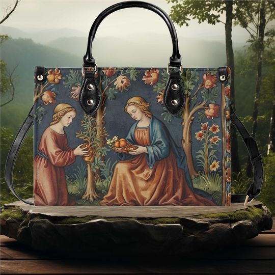 Discover Luxury Women Vegan Leather Handbag Tote Vintage Garden Design for Fall and Winter