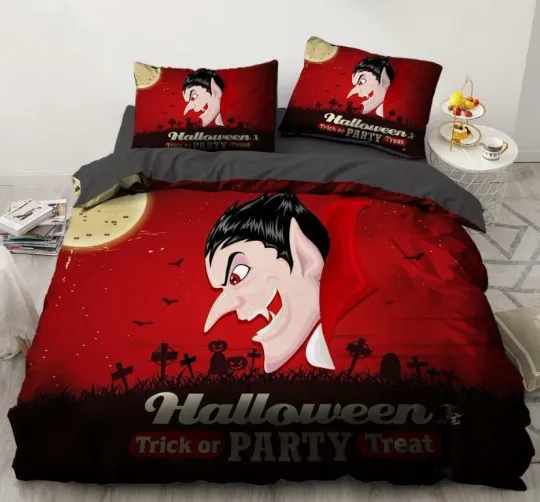 3D Halloween Party Bed Pillowcases Quilt Duvet Cover Set Queen King Fay