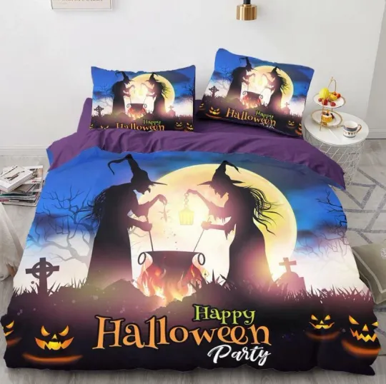 3D Halloween Night Bed Pillowcases Quilt Duvet Cover Set Queen