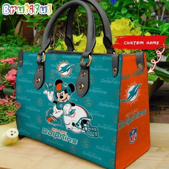 Discover Miamis Team Dolphinss Leather Bag, Sport Leather Bag, Leather Bag For Women