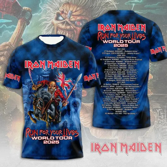 Iron Maiden Run For Your Lives World Tour 2025 Merch T-Shirt Size S-5XL