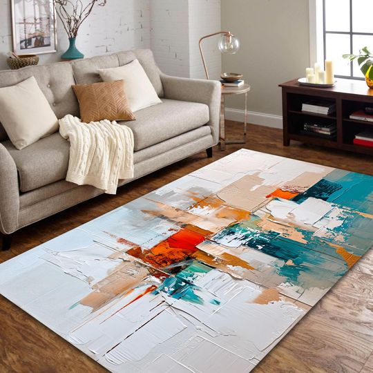 Discover Modern Art Area Rug, Abstract Anti-Slip Carpet, Bohemian Living Room Rug, Painting Art Office Rug, Modern Entryway Rug, Cool Rug with Fringe