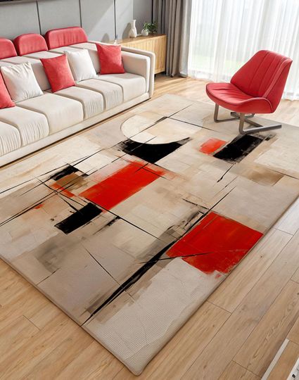 Discover Abstract Art Rug,Modern Colorful Area Carpet, Bohemian Living Room Rug, Painting Art Office Rug, Modern Entryway Rug, Cool Rug with Fringe