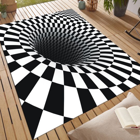 3D Vortex Rug, Illusion Rug, Optical Illusion Rug, Black And White Rug,  Home Decor Rug