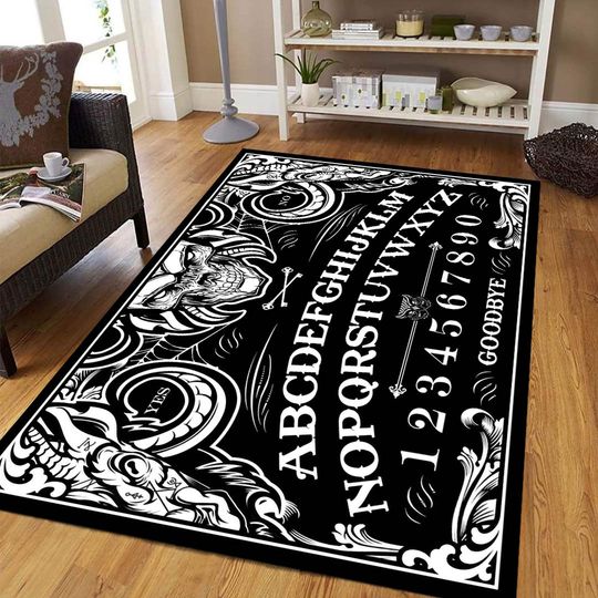 Black Ouija Rug,Witchy Spirit Board Mat,Satanic Evil Decor,Gothic Design Carpet