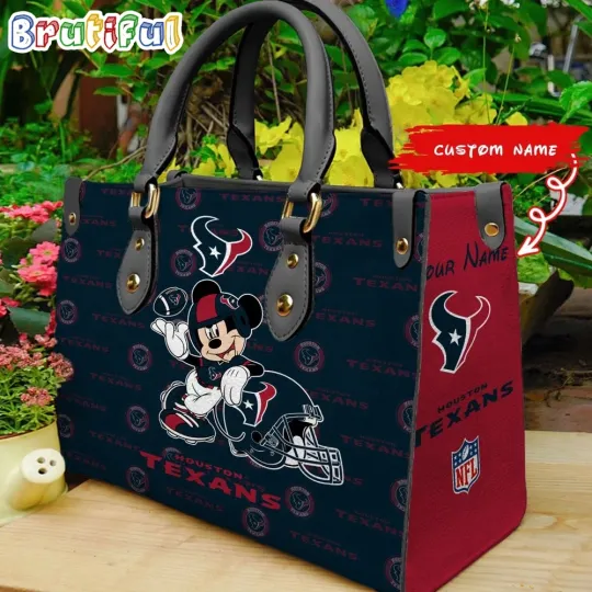 Personalized Houss Team Texanss Cartoon Leather Bag, Unique Sport Leather Bag
