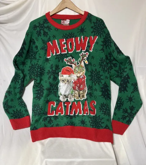 Discover Party Sweater UGLY CHRISTMAS SWEATER MEOWY CATMAS Cats In Hawaiian Shirts XL