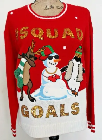 Discover It's Our Time  Women's Size L Red 3-D Ugly Christmas Sweater