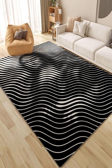 Optical Illusion Vortex Rug: 3D Black and White Floor Mat