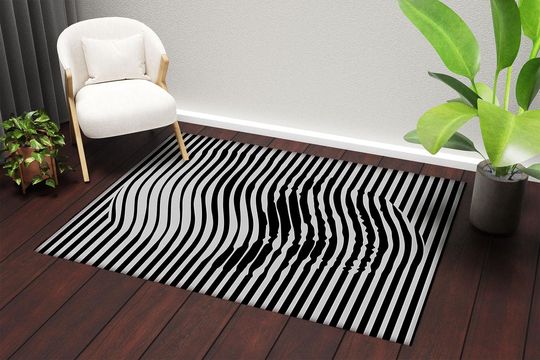 3D Optical Illusion Skull Carpet: Black and White Vortex Floor Mat