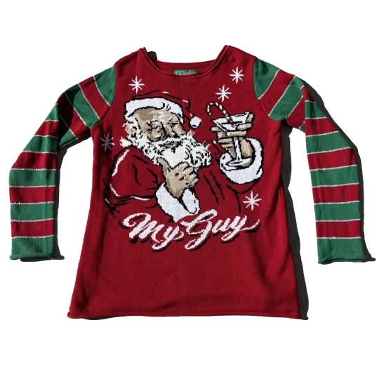 Ugly Christmas Sweater Women’s XL Pullover “My Guy” Drunk Santa Claus Martini