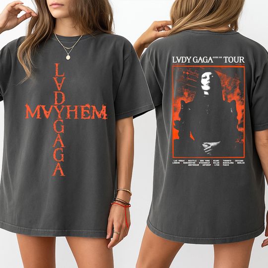 Mayhem Tour Tshirt, 2 sided Design Tee, Ld ga Shirt, Pop Music Lover Shirt, Gift for Little Monster, Mayhem Shirt