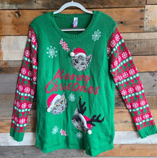 Discover Ugly Christmas Sweater Meowy Christmas Cat Lights Womens XXL No Boundaries