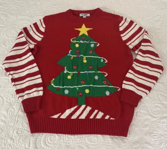 Christmas Tree Holographic Decorations Ugly Christmas Sweater Women's Size Large