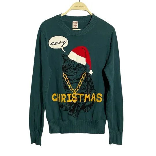Mossimo Christmas Ugly Sweater Santa Cat Women Size S Jumper Athletic Fit Money