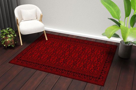 Red Afghan Rug,Dark Red Rug,Afghan Pattern Rug,Antique Looking Rug