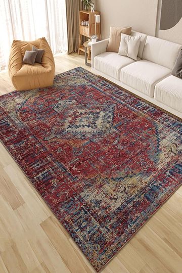 Discover Vintage Turkish Oushak Rug: Red Boho Area Carpet
