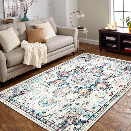 Discover Large beige rug , beige and cream area rug, living room rug, neutral area rug