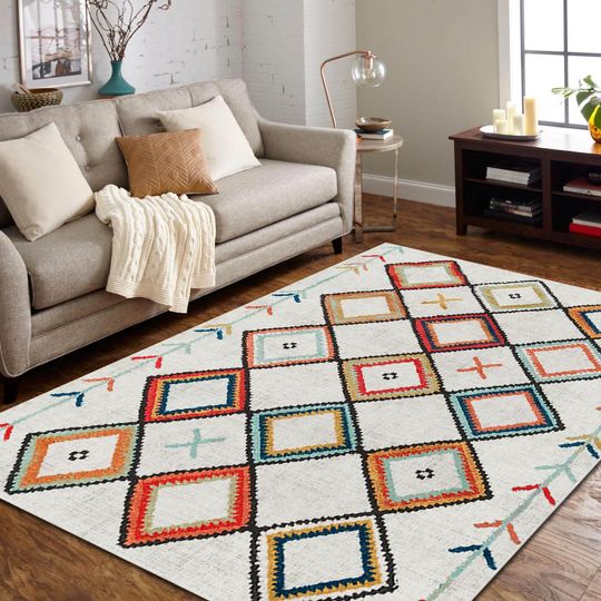 Discover Scandinavian pattern Rug , Colourful printed rug, custom Decor Rug, Area Salon Rug