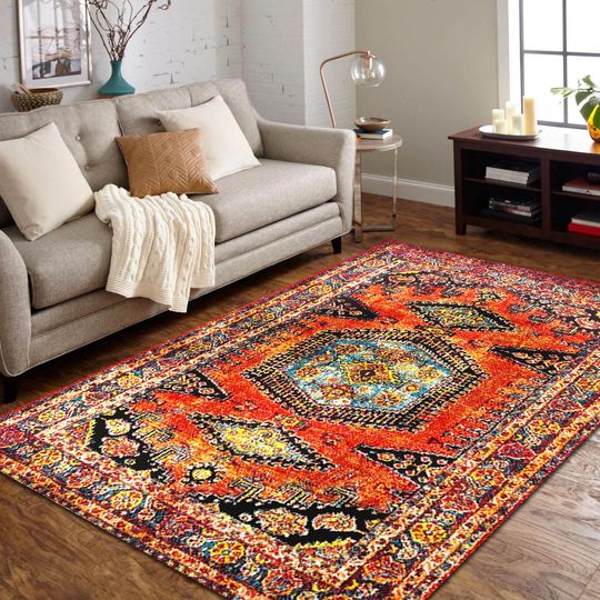 Discover Orange Faded Turkish vintage,Inspired Boho Chic Rug,Classic Oriental Living Room Decor