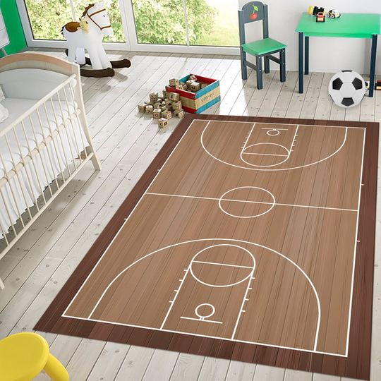 Discover Basketball Rug, Brown Court Rug, Boys Room Rug, Home Decor Rug, Kids Room Rug
