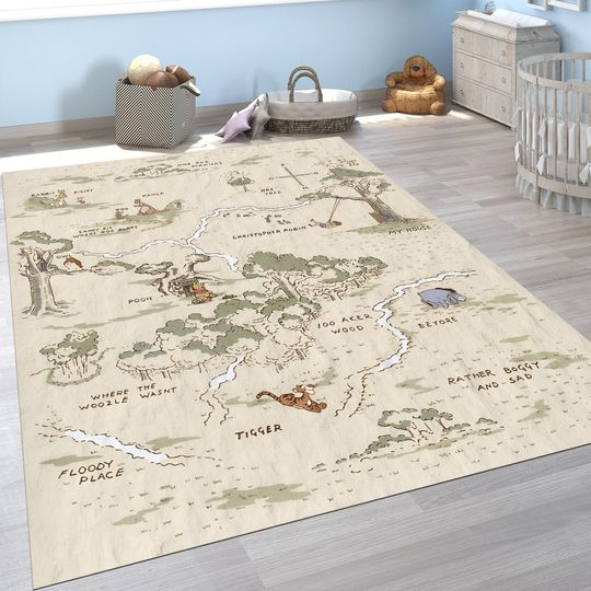 Winnie the Pooh,Map Rug,Kids Map Rug,Nursery Rug,Kids Room Decor,Kids Room Rug