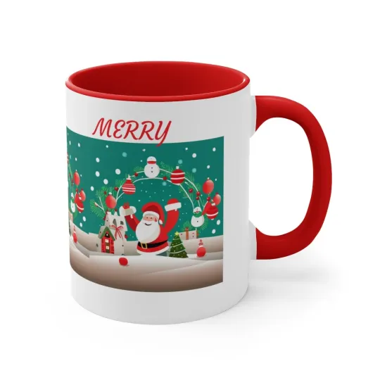 Merry Christmas Mug Accent Coffee Mug, Red and Green Mug Christmas Decor