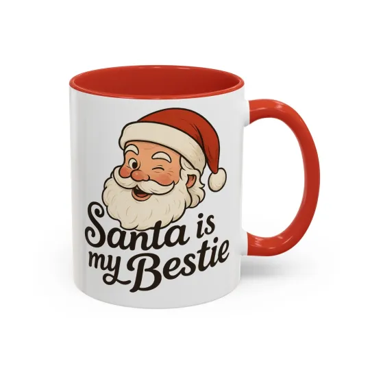 Discover Santa Is My Bestie Accent Coffee Mug for Festive Cheer, Holiday Gift,