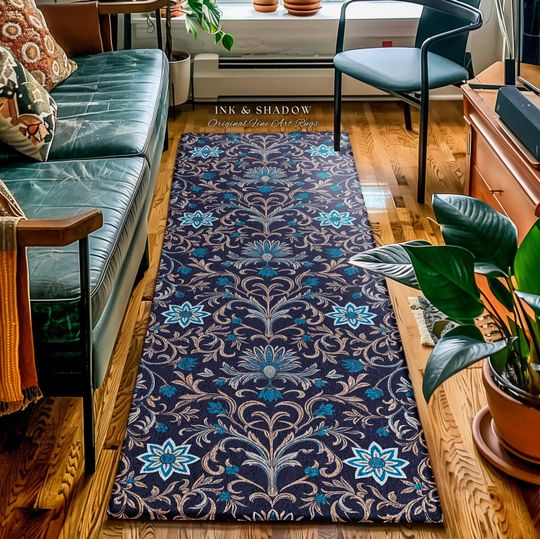 Discover Old World Opulence Indigo Rug | Regal Revivalist Princesscore Accent Rug Dark Fairycore Floral Victorian Romantic Cottagecore Wildflowers |