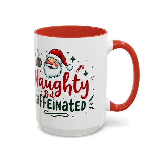 Discover Naughty But Caffeinated - Accented Ceramic Christmas Mug