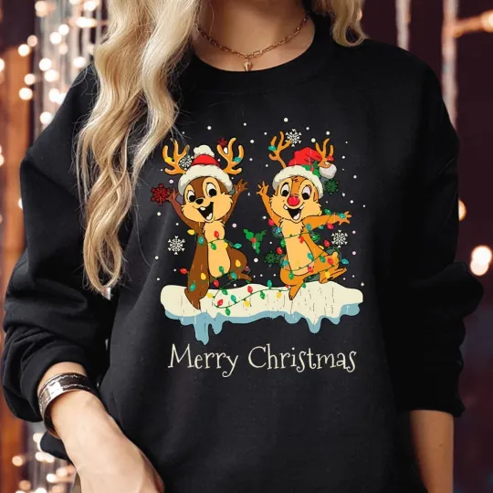 Discover Disney Couples Sweatshirt Chip and Dale Christmas Top