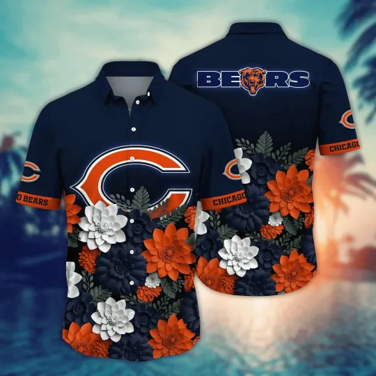 Discover Chicago Bears Floral Bloom Hawaiian Shirt
