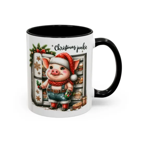 Discover Christmas Junkie Accent Coffee Mug, Festive Ceramic Cup, Holiday