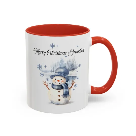 Discover Merry Christmas Grandma Snowman 11oz Accent Ceramic Coffee Mug, Holiday Cup